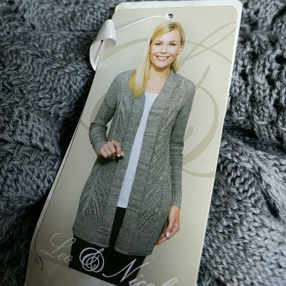 Stylish gray long knit cardigan jacket
