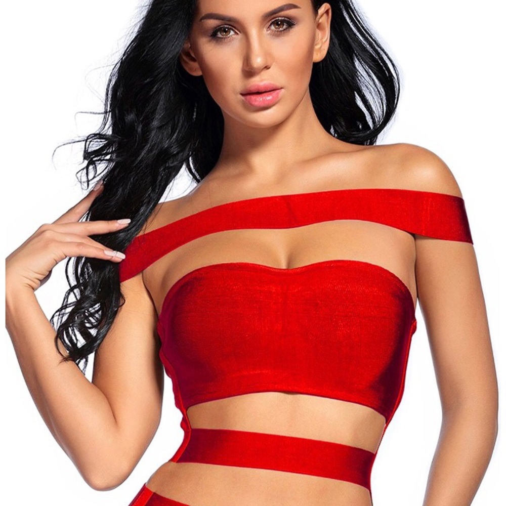 Red bodycon off shoulder too - size XS