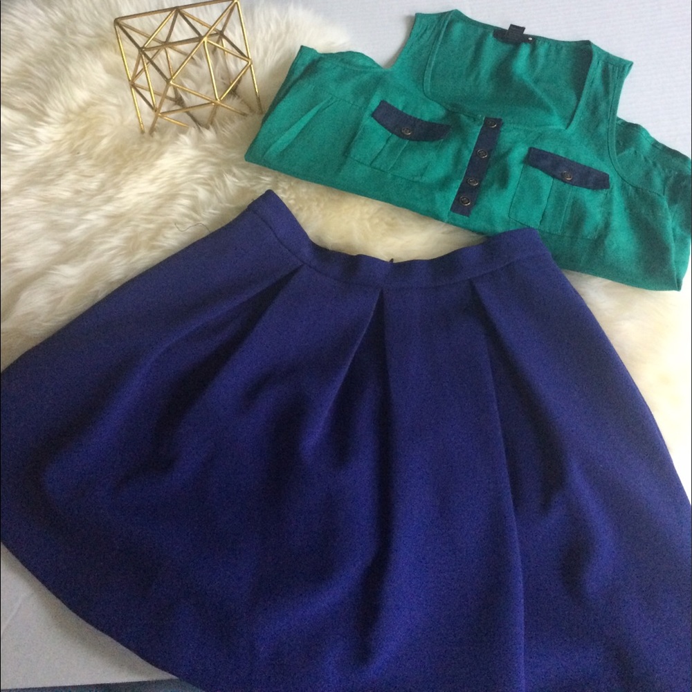 🆕WOT Anthropologie Hazel RoyalBlue BoxPleat Skirt