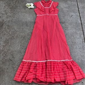 Vintage red and white long dress, fits like small