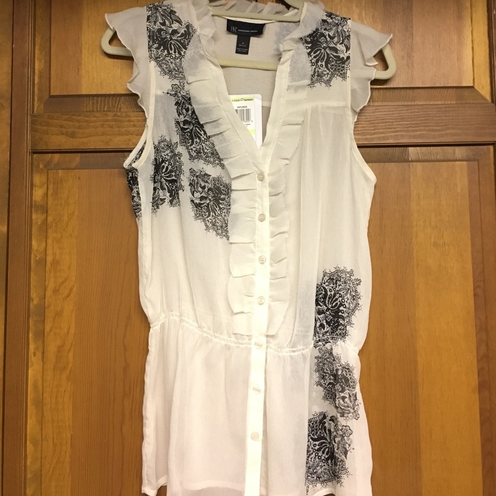 I.N.C. Cream and black blouse
