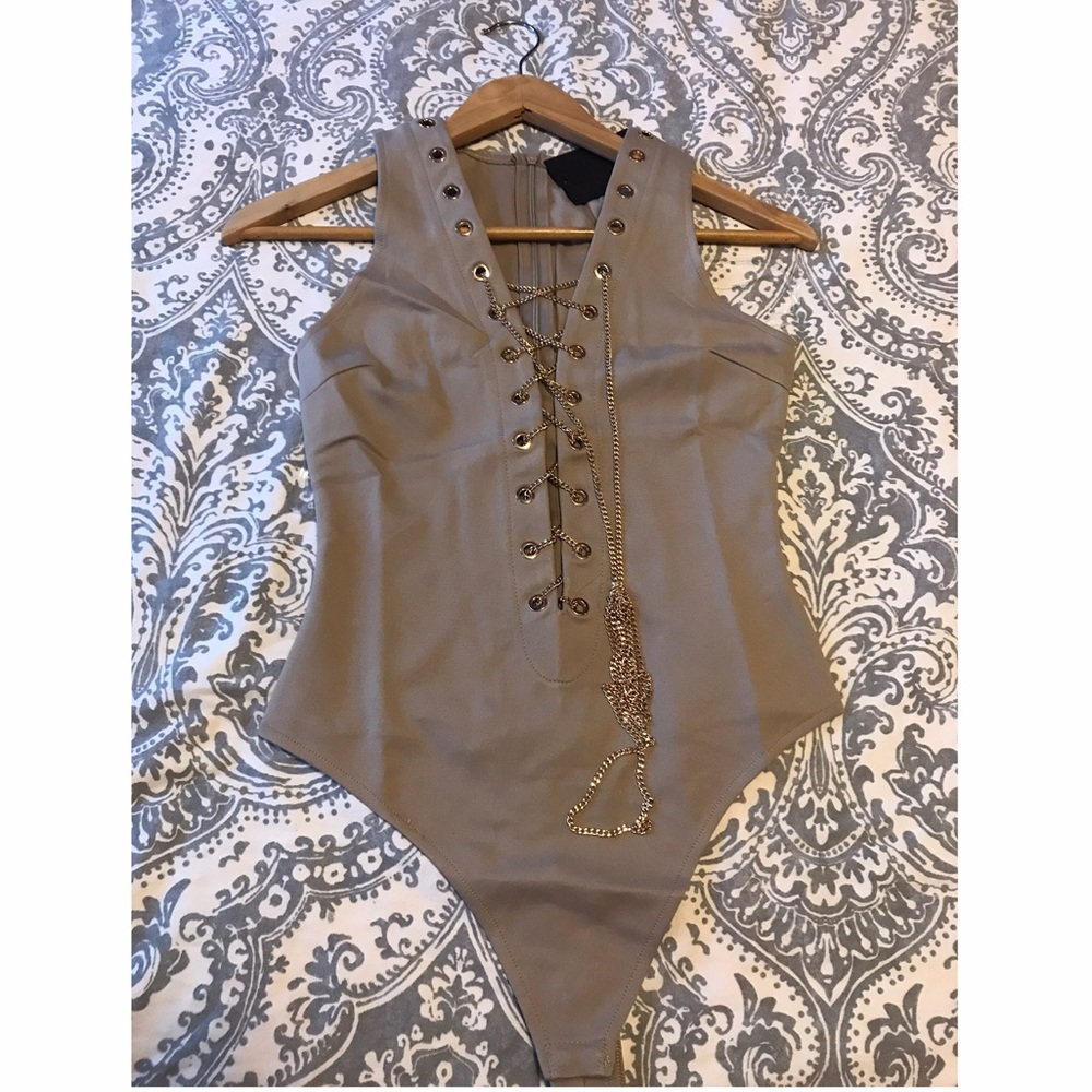1 LEFT! ($39) Mocha Chain Me Up Bodysuit - Picture 2 of 5