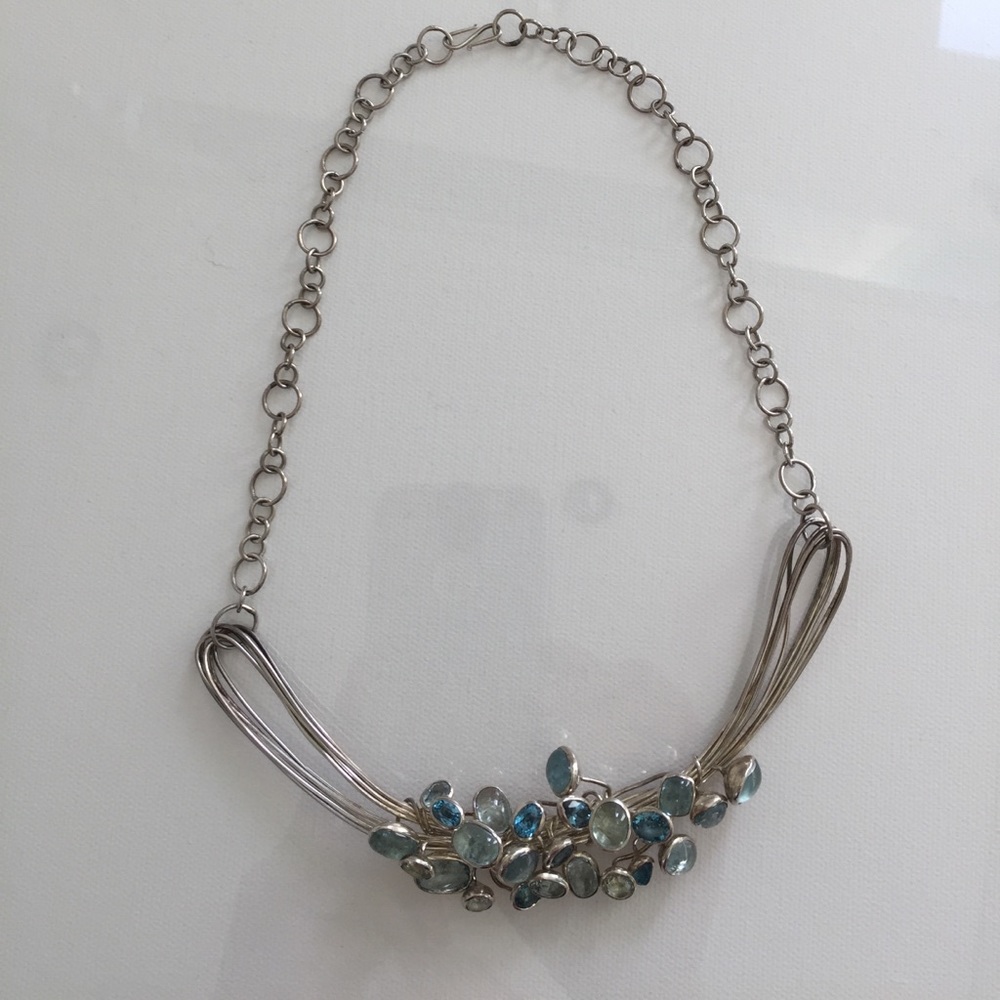 Aquamarine semi precious handmade silver necklace