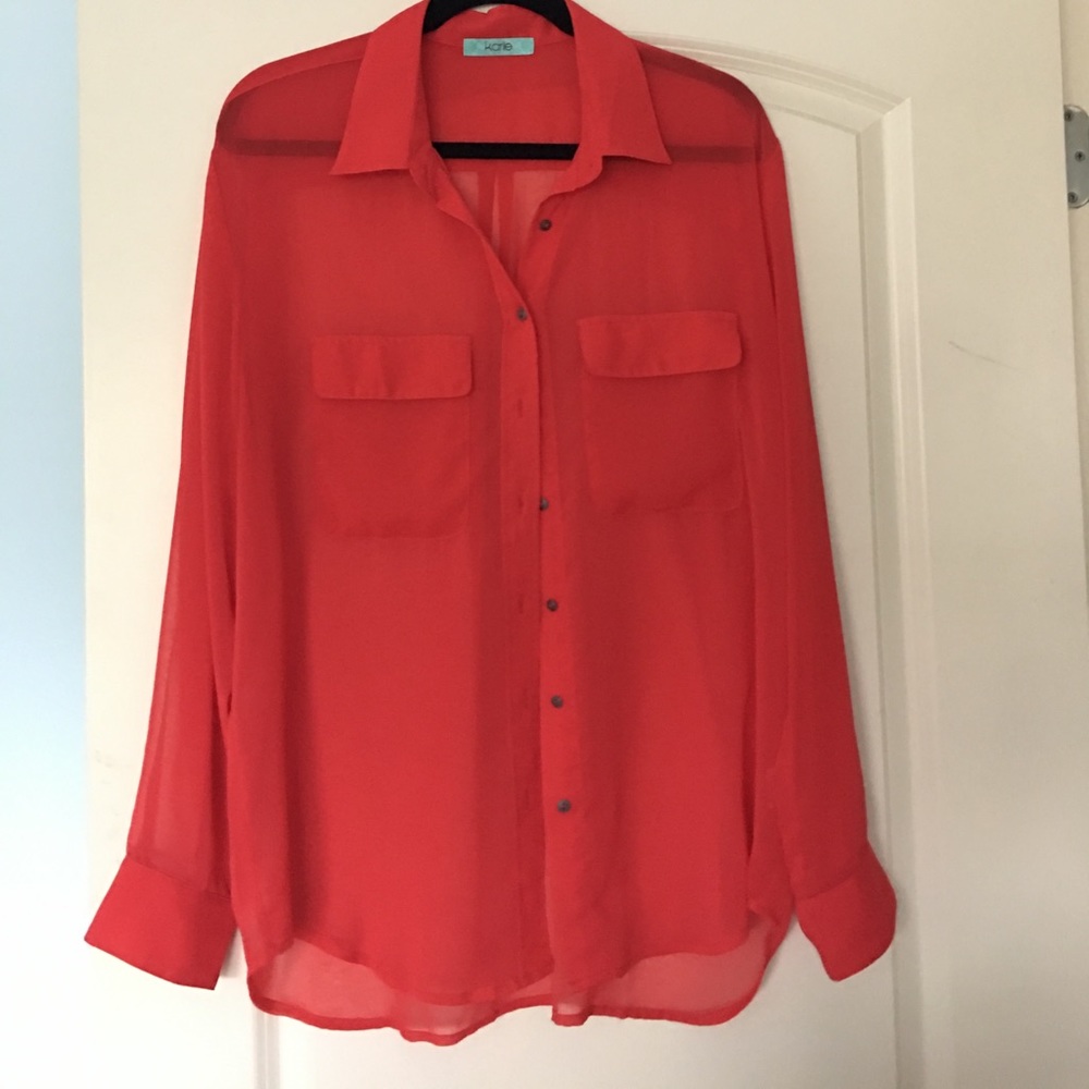 Red sheer blouse, Karlie (L)
