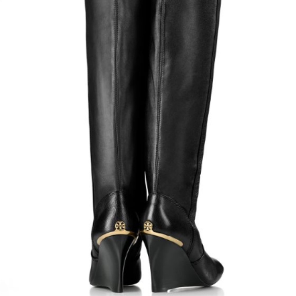 Tory Burch Hendin black leather wedge boots