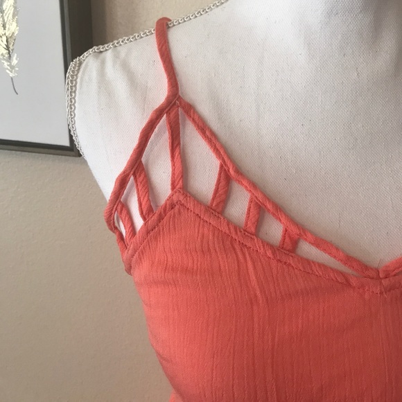 << Coral Lace Up Back Strappy Romper >> - Picture 4 of 5