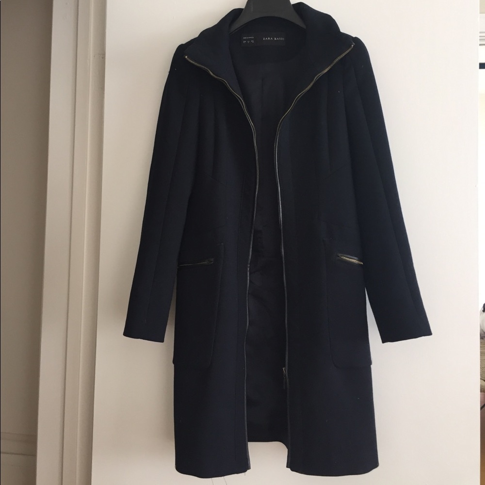 Beautiful Navy Zara Coat with gold hardware