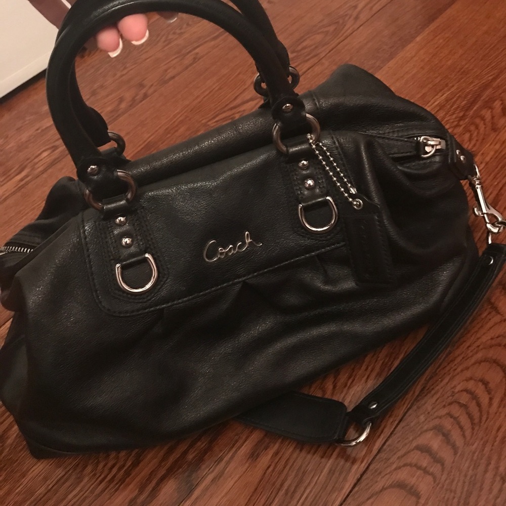 Real black leather Coach bag