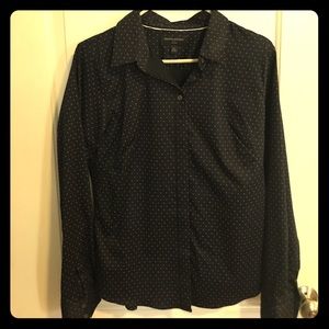 Navy with pink design dots button up shirt