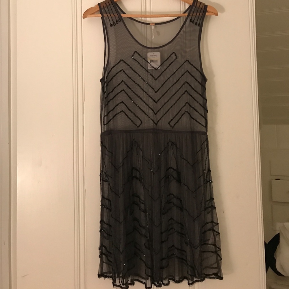 Free People Embellished Gray Slip Dress