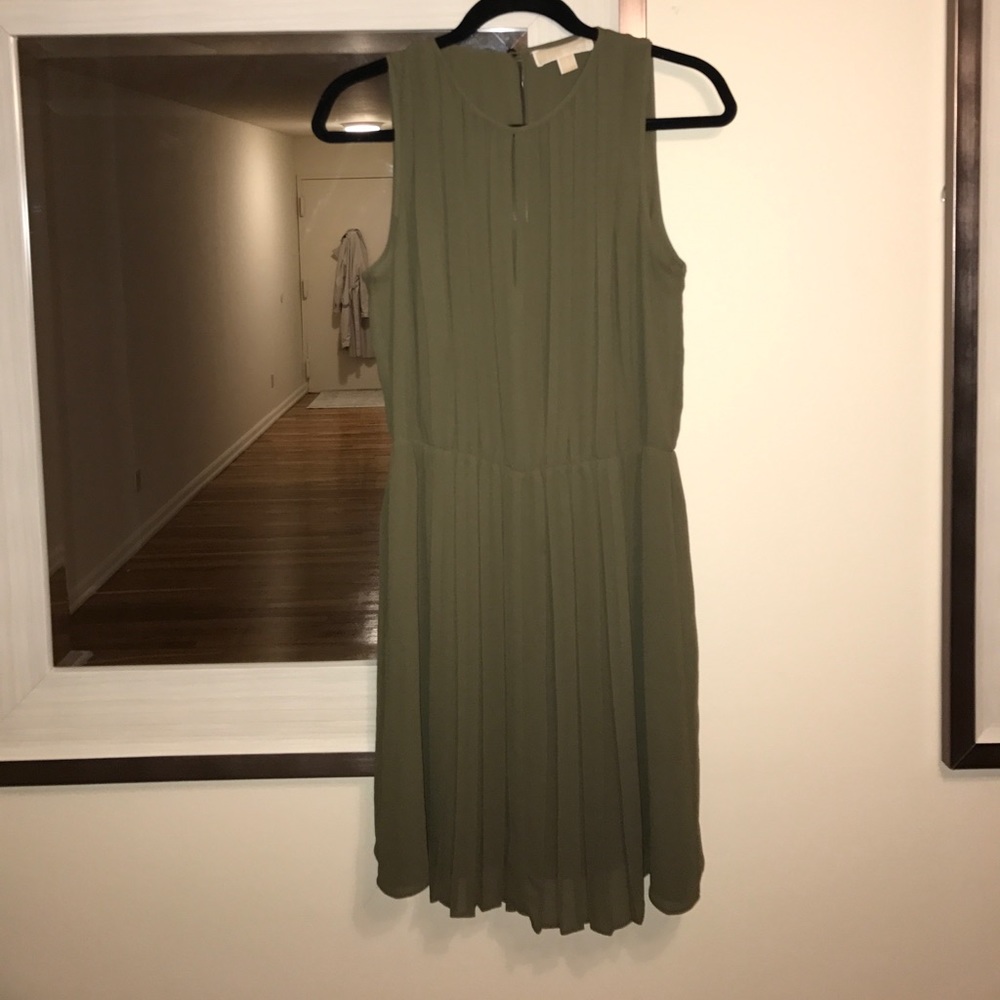 Michael Kors olive green pleated dress