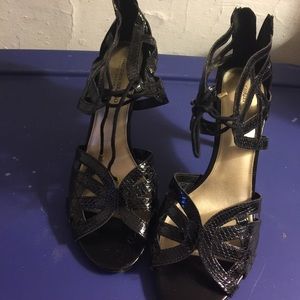 Black cut out heel sandals