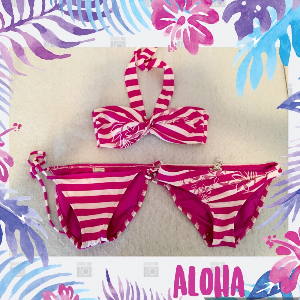 Becca bikini swimsuit purple white stripe bikini