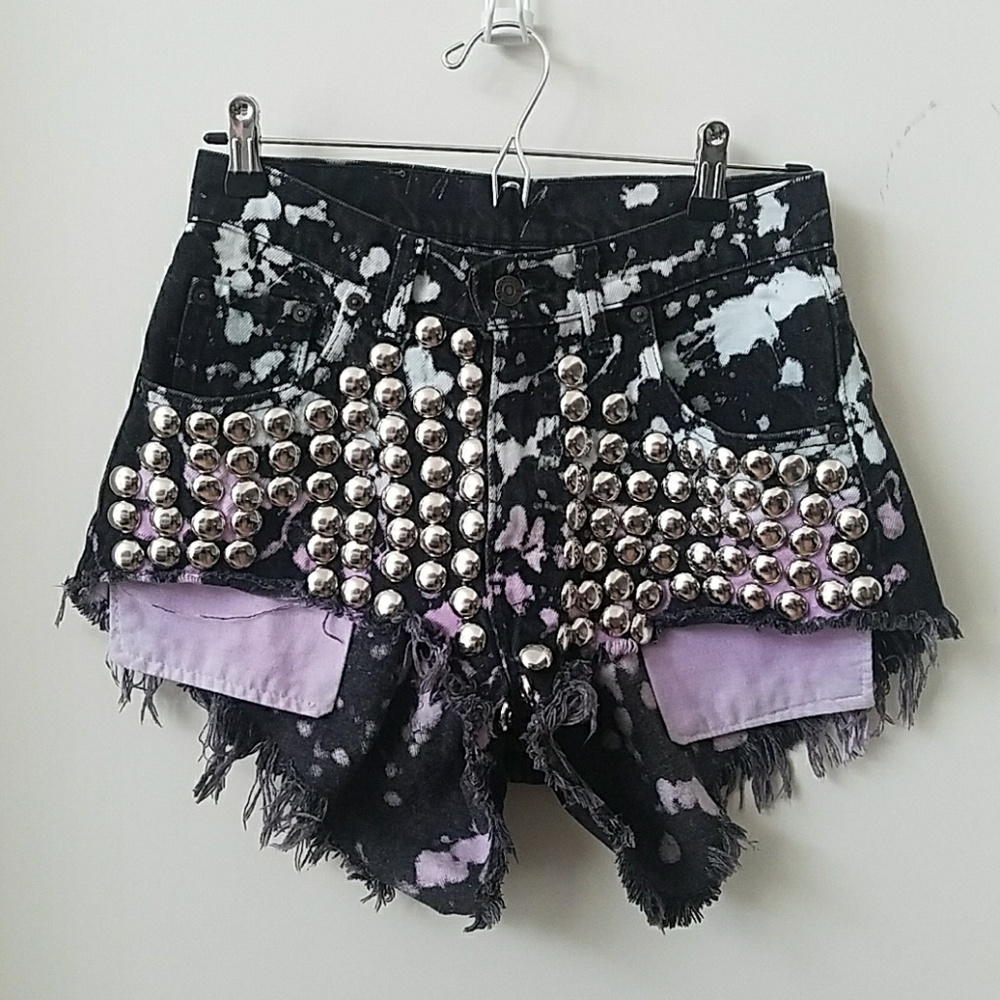 COAL N Terry Levi's Acidic Studded Cut Off Shorts