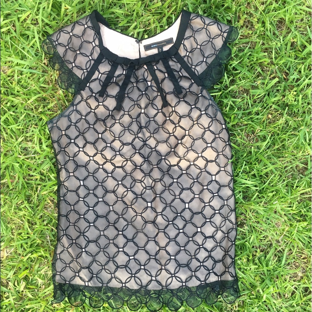 BCBG sheer cap sleeve top, sz xs
