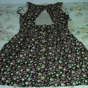 Floral rose Pocket Cutout Button Up Back Dress