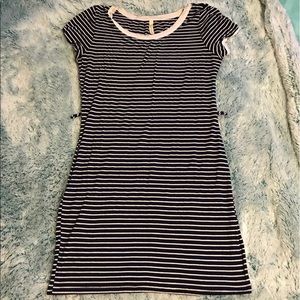 Mini Fitted Navy Blue and White Striped Dress