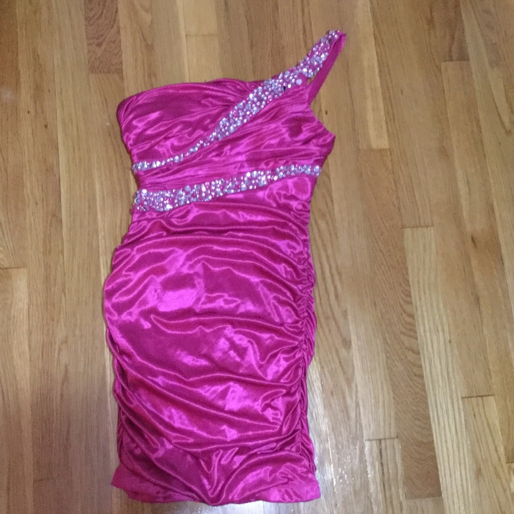 Fuchsia one shoulder homecoming dress