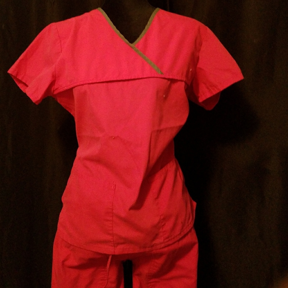 Pink scrub top tie back