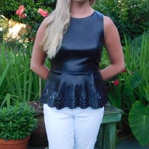 Black Faux-leather peplum top