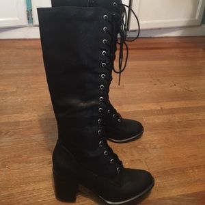 Nine West Black Lace up Boots with side zip
