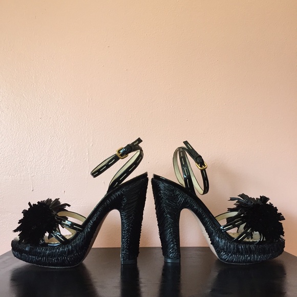 🏹HP🏹 Prada Raffia Bow Platform Sandals - Picture 1 of 4
