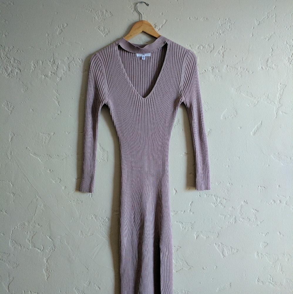 Ribbed Midi Sweater Dress With Slit