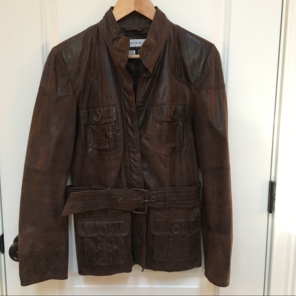 Zara Jackets & Blazers - Zara distressed leather belted jacket in brown - M