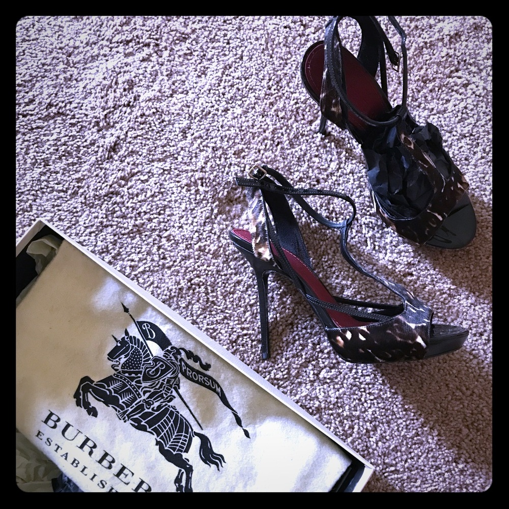 Burberry calf hair animal print heels