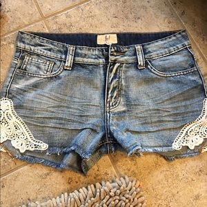 Crochet jean shorts