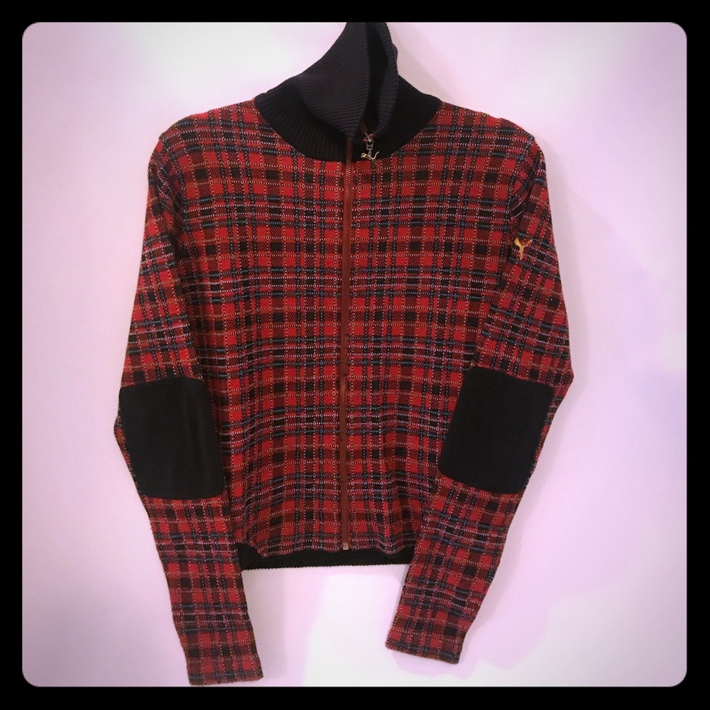 PUMA Red Jacket with black white blue yellow plaid