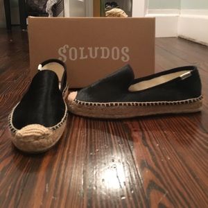 Black Soludos Calf Hair Platform Espadrilles