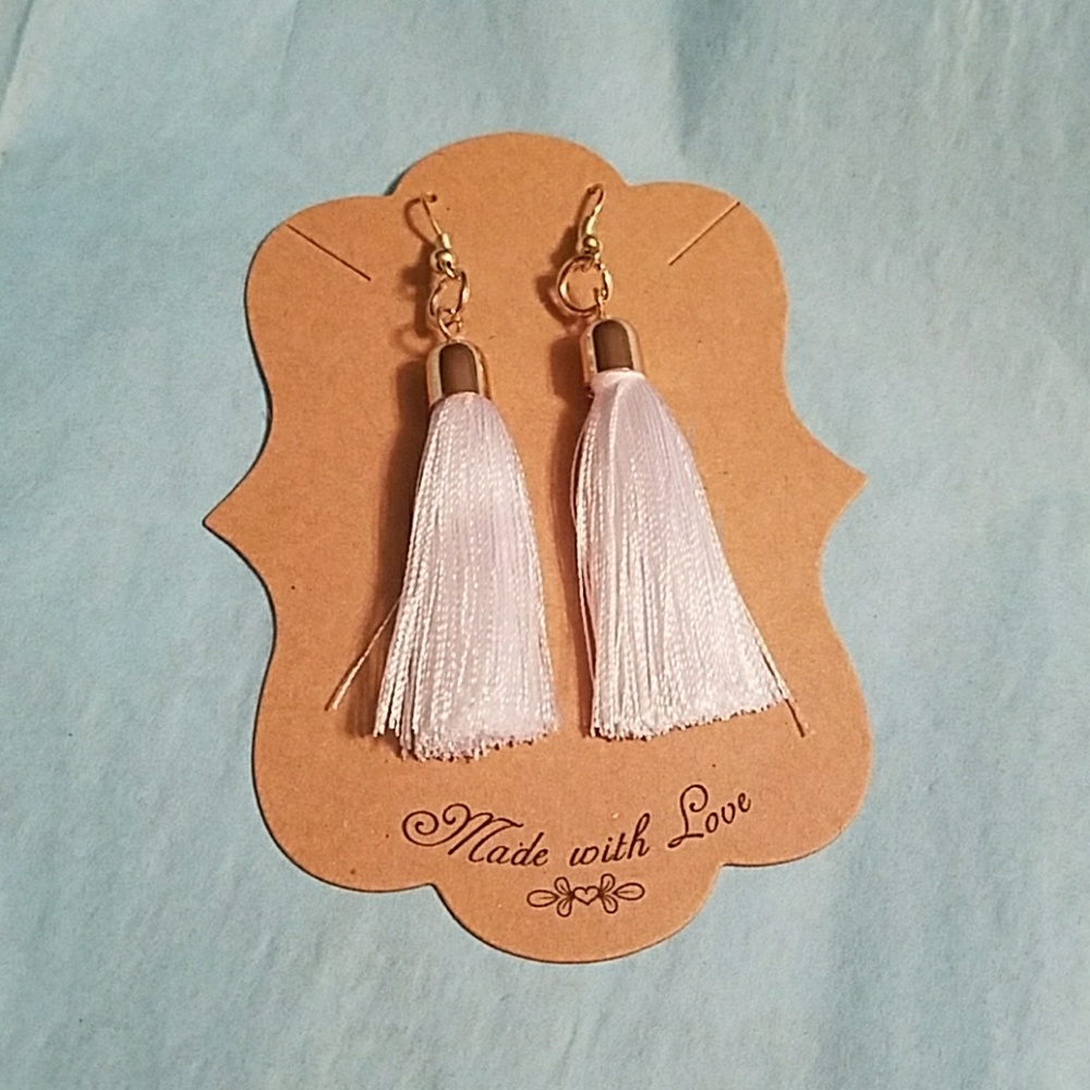 White and gold tassel earrings - NWOT - Handmade - Picture 3 of 4