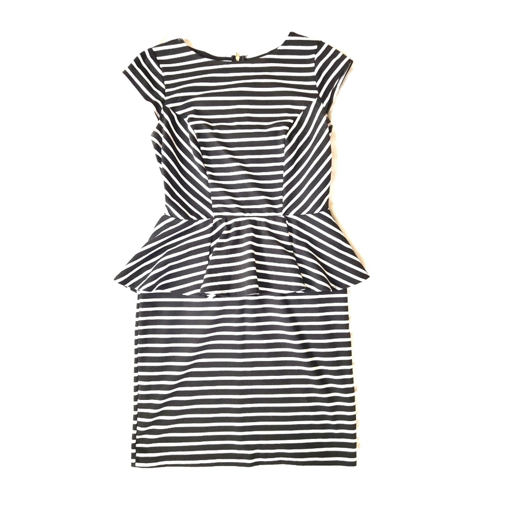 Black and white striped peplum dress