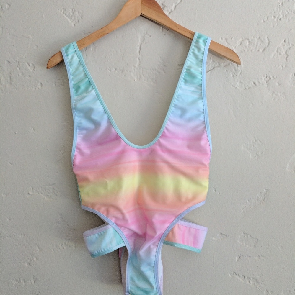 Rainbow Cut Out One Piece Swimsuit