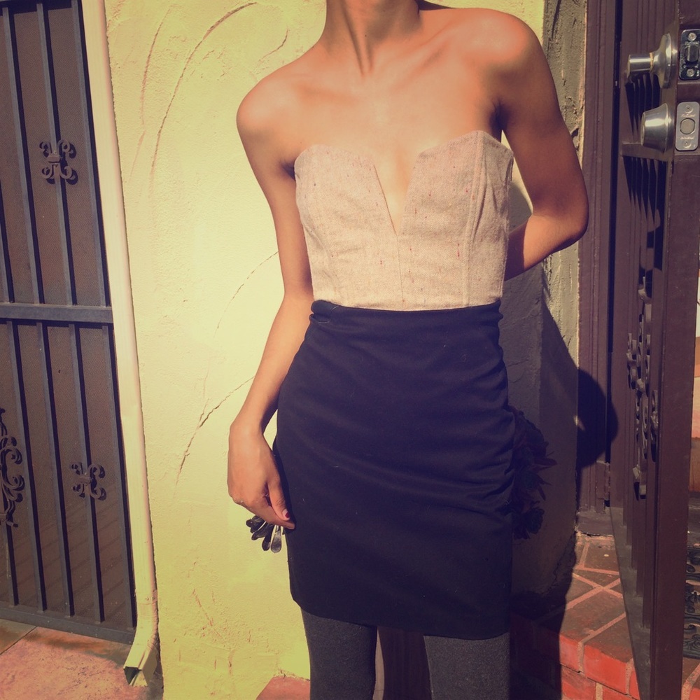 Mason tweed/leather mini dress