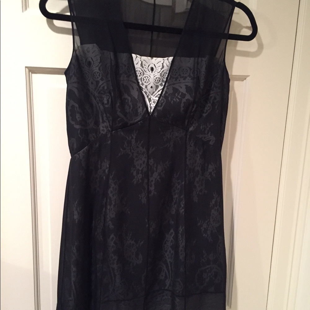 Gorgeous sheer black dress w white lace underlay