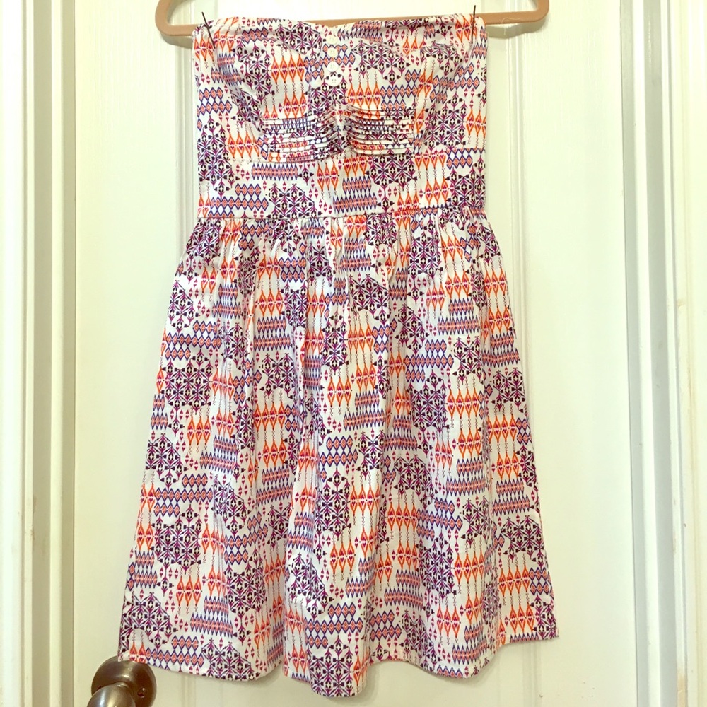 Strapless Boho Print White Dress
