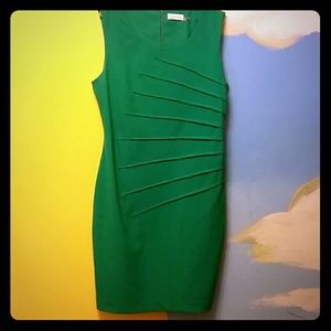 Calvin Klein Green sleeveless dress with pleats.