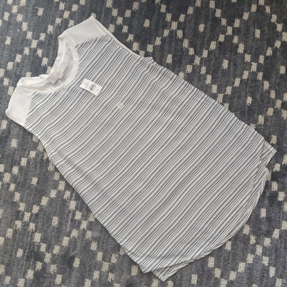 LOFT Sheer shoulder striped sleeveless top NWT S