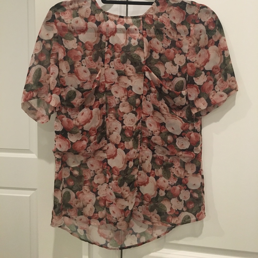 Zara Rose Print Short Sleeve Blouse