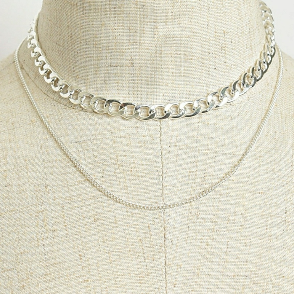 🎆 Silver Double Necklace Chain Choker