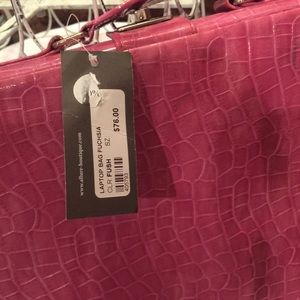 Pink alligator skin laptop bag