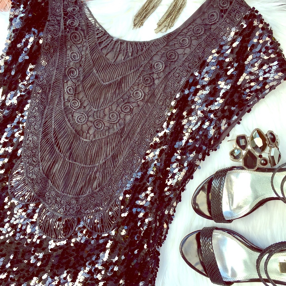 boho glam LBD w/ crochet low back XS, S, M