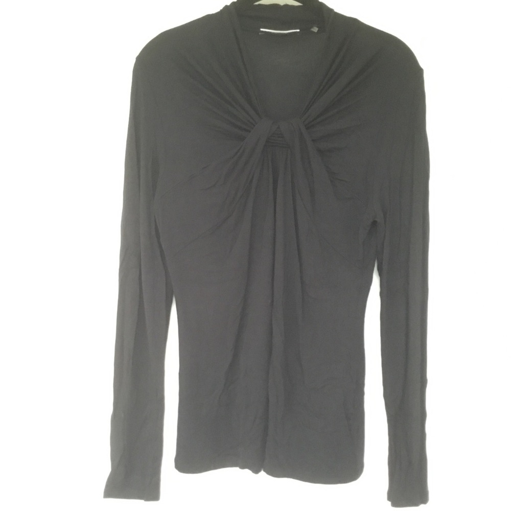 Tahari Black Knit Top with Knotted Neckline Detail