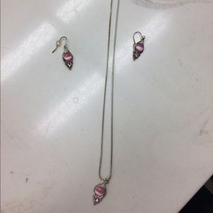 Pink and silver matching necklace and earrings