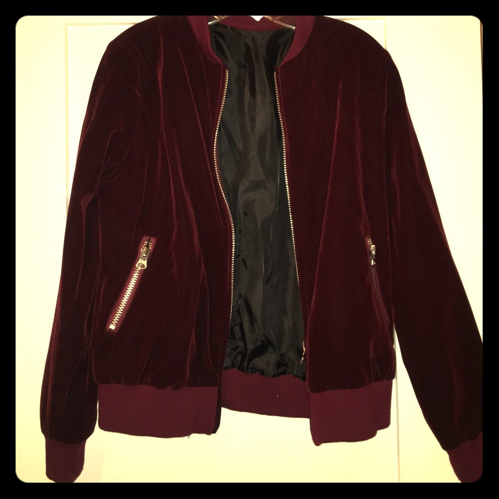 Burgundy Velvet Bomber Jacket