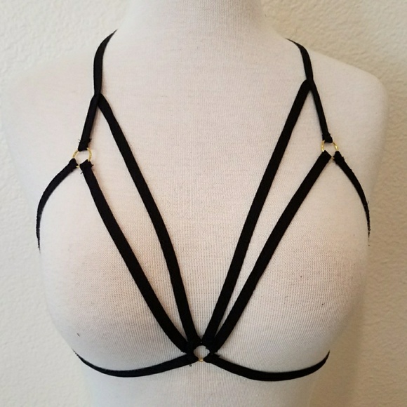 Sexy Caged Harness Bralette with Gold Hoops - Picture 3 of 5