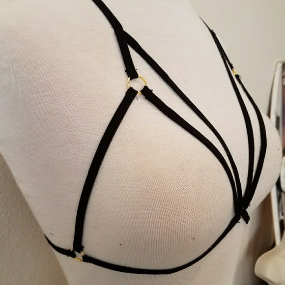 Sexy Caged Harness Bralette with Gold Hoops - Picture 4 of 5