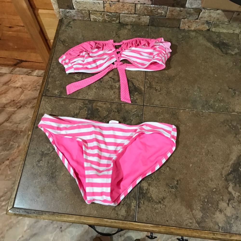 Pink and White Striped Bikini